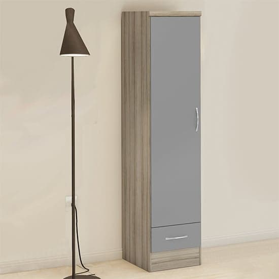 Grey And Light Oak Effect One Door Small Wardrobe with Drawer